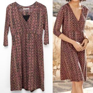 Peruvian Connection Margaux Dress 3/4 Sleeve Midi Desert Rose Black Size Small